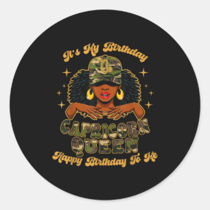 Birthday Capricorn Queen Camo Black Woman African  Classic Round Sticker