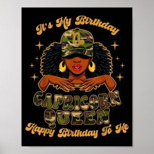 Birthday Capricorn Queen Camo Black Woman African  Poster