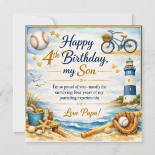 Birthday Card 4 Year Old Boy, Coastal Vibes, Blue
