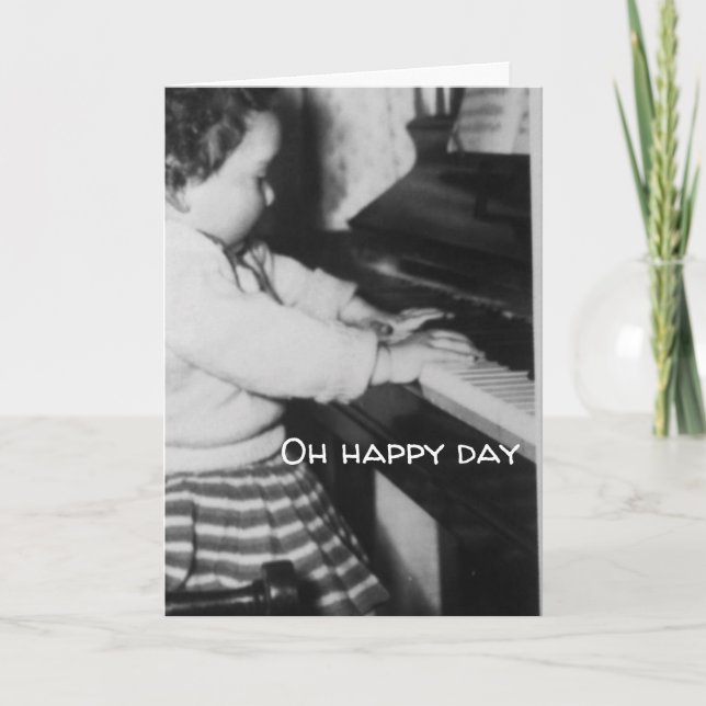 Birthday card black & white girl playing piano (Front)