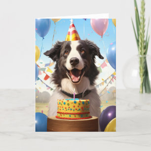 Birthday Card - Border Collie with Birthday Cake