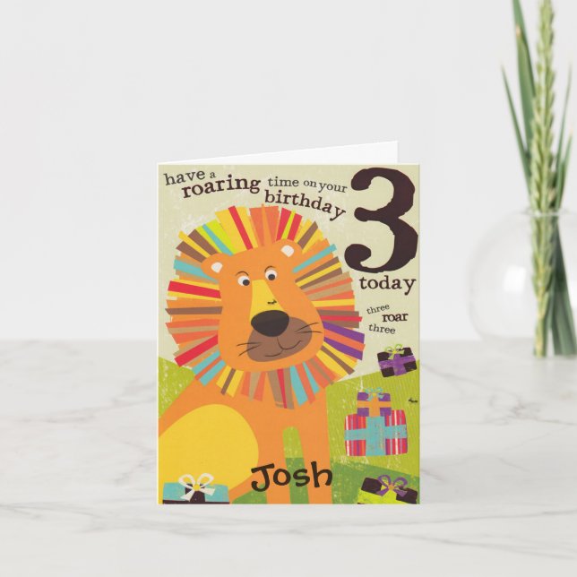 Birthday Card - Boys Third Birthday Roar (Front)