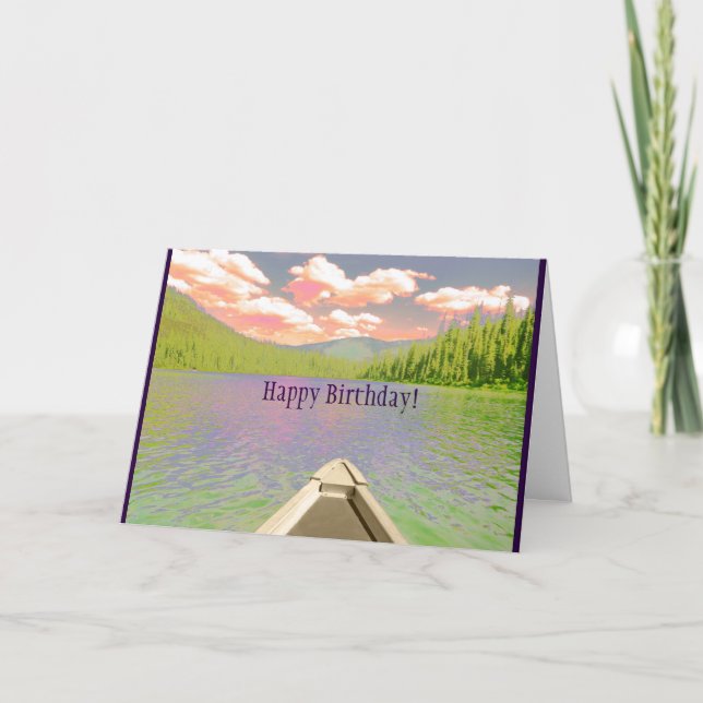 Birthday Card Canoe on Lake "Fun Adventures" (Front)