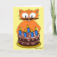 Birthday Card Cartoon Cat Moustache Funny Pun