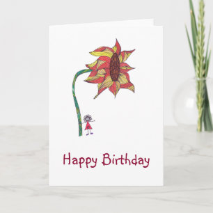 Birthday card character with large flower