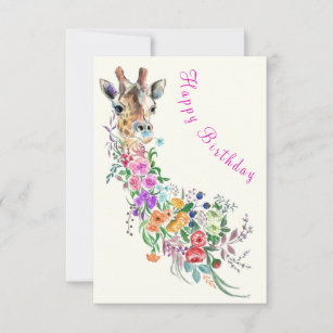 Birthday Card Colourful Flowers Bouquet Giraffe