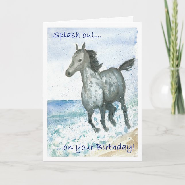 Birthday Card - Connemara Pony on Beach (Front)
