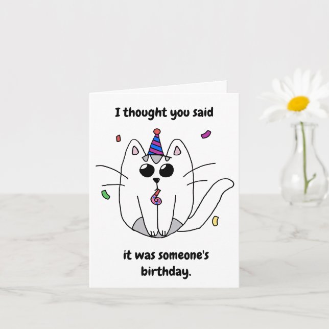 Birthday card cute cat funny (Small Plant)