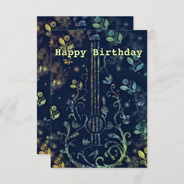 Birthday Card Flowers Guitar Musical (Front/Back)