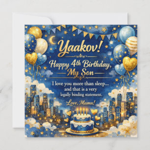 Birthday Card for 4 Year Old Son, City Vibes, Blue