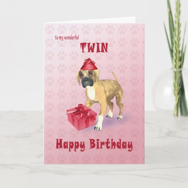 Birthday card for a twin with a puppy (Front)