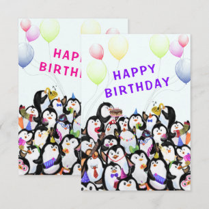 Birthday Card for Children Happy Penguin Party