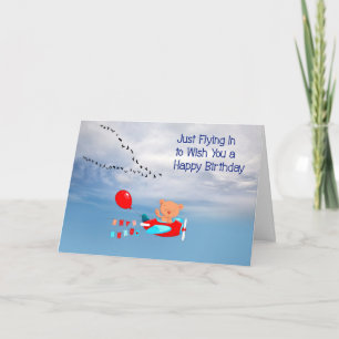 Birthday Card for Children with Bear Flying Plane