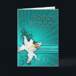 Birthday card for daughter-in-Law, with a lily<br><div class="desc">A pure white lily on a background of delicate scroll work. A gorgeous card for any lady.</div>