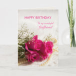 Birthday card for Girlfriend with pink roses<br><div class="desc">Three beautiful pink roses to send to your girlfriend on her birthday. A gorgeous Birthday card for your girlfriend that you can customise to convey your own sentiments.</div>