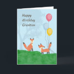 Birthday Card for Grandson with Foxes<br><div class="desc">Grandson Birthday card with two cute foxes,  three colourful balloons,  green grass and a tree on a light blue background.  Thanks to the hungryjpeg for some of the elements in the design.</div>