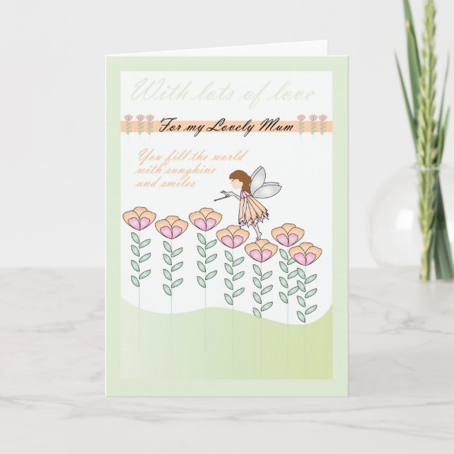 Birthday card for Mom, with little fairy & Flowers (Front)