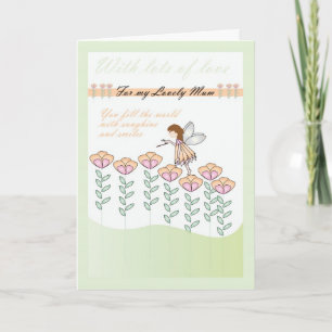 Birthday card for Mum, with little fairy & Flowers
