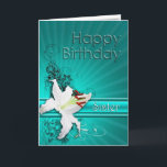 Birthday card for sister, with a lily<br><div class="desc">A pure white lily on a background of delicate scroll work. A gorgeous card for any lady.</div>