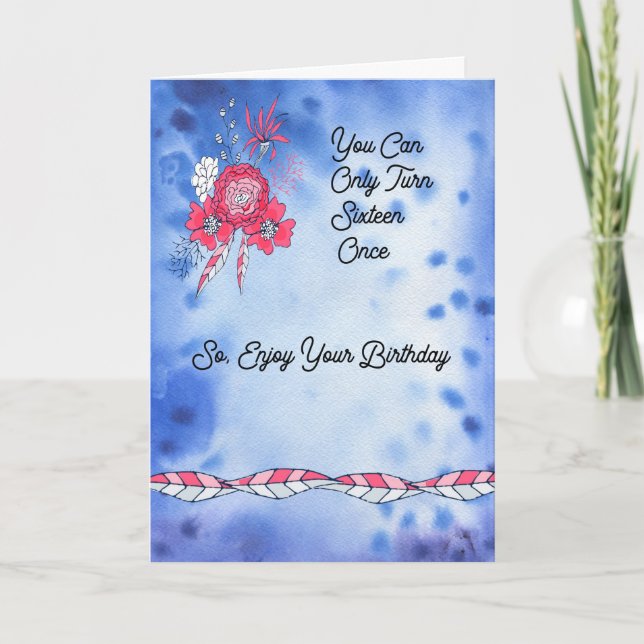 Birthday Card for Sixteenth Birthday Blue (Front)