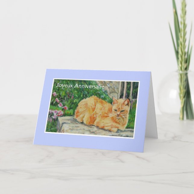 Birthday Card, French Greeting, Ginger Cat Card (Front)