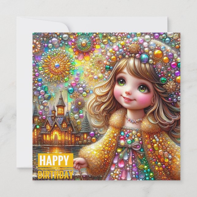 BIRTHDAY CARD ~ Gems and Fireworks ~ Young Girl ~ (Front)