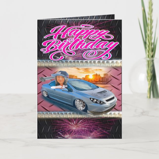 Birthday card girl racer (Front)