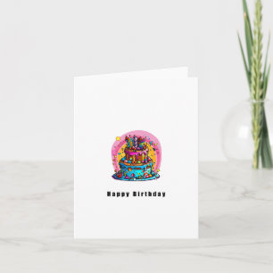 Birthday Card, happy birthday cake card, colourful Card