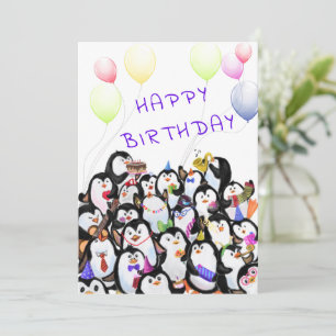 Birthday Card Happy Penguins Party
