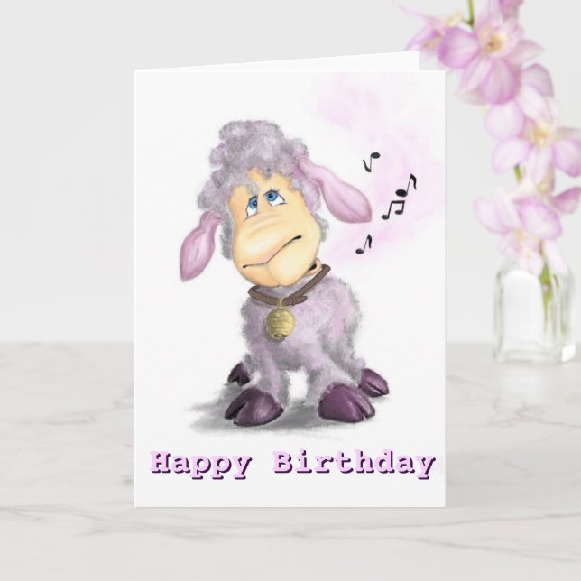 Birthday Card Little Lamb with Bell (Orchid)