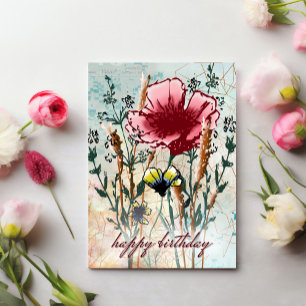 Birthday Card: Mixed Media Wildflower  Card