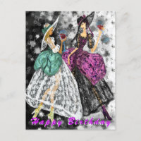 Birthday Card Modern Ladies Drinking Wine - Cheers