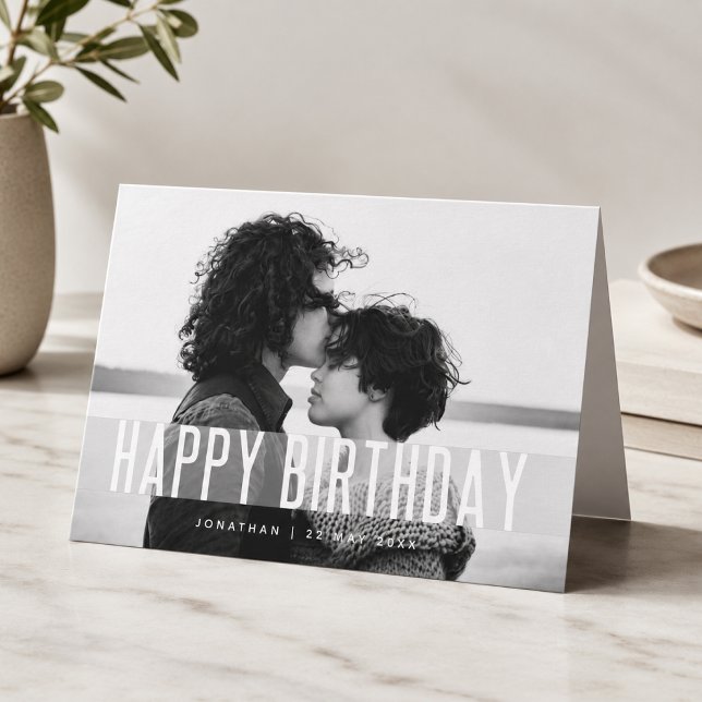 Birthday Card | Personalised Photo Folded Greeting (Personalized folded birthday card with custom photo, name, and date for a meaningful gift.)