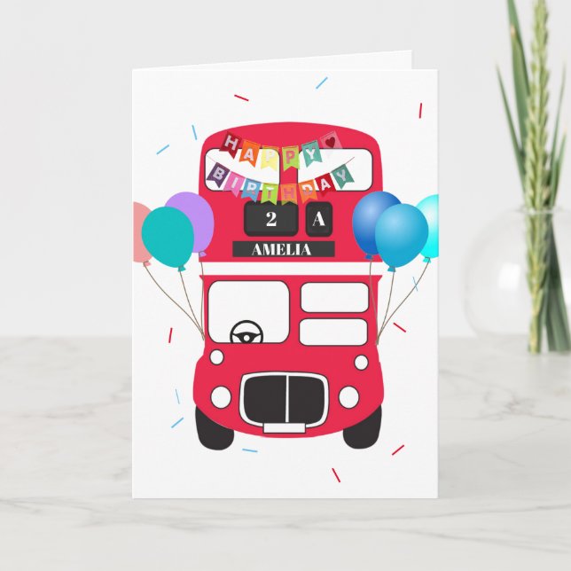 Birthday Card - Personalized Big Red Bus No Driver (Front)
