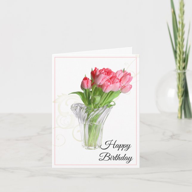 Birthday Card-Pink Tulips Card (Front)
