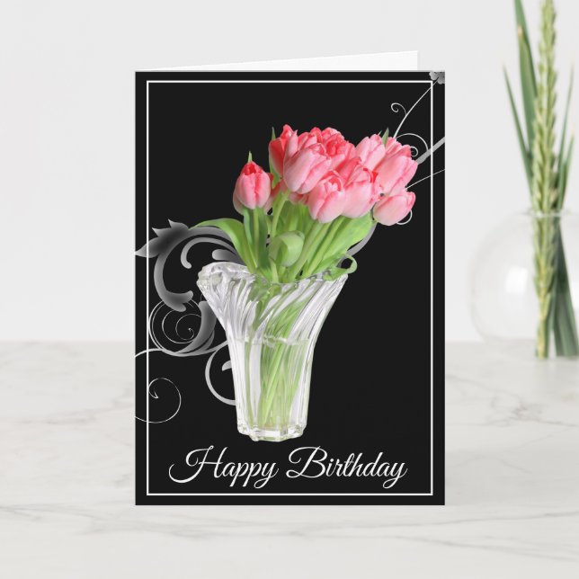 Birthday Card-Pink Tulips Card (Front)