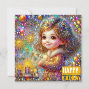 BIRTHDAY CARD ~ Retro Girl Lights' Display ~