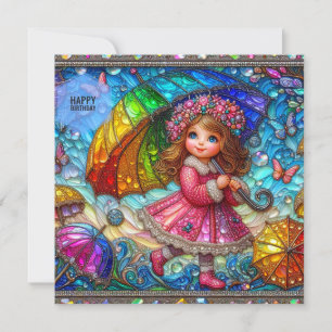 BIRTHDAY CARD ~ Retro Girl With An Umbrella ~