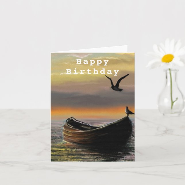 Birthday Card Sea Sunset Boat - Calmness (Small Plant)