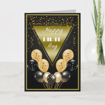 Birthday Card Triangle - Gold and Black Balloons