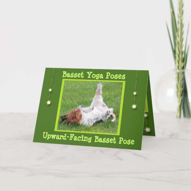Birthday Card w/Funny Basset Hound Yoga Poses (Front)