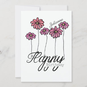 Birthday Card w Pink Flower Balloons and Name