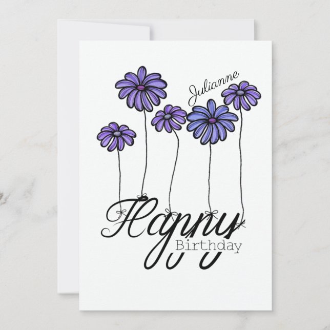 Birthday Card w Purple Flower Balloons and Name (Front)