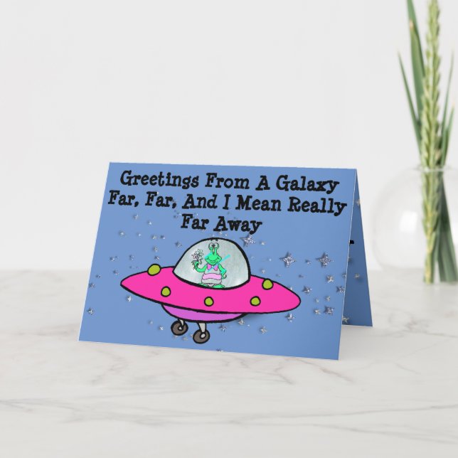 Birthday Card with Alien, Spaceship, and Balloons (Front)