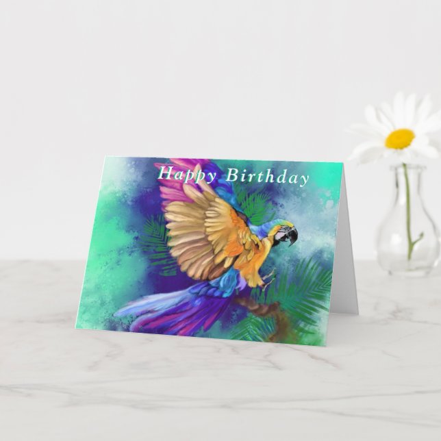 Birthday Card with Beautiful Colour Parrot (Small Plant)