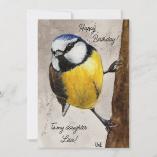 Birthday Card with Blue Tit Watercolor Bird