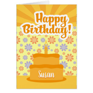 Birthday Card With Cake And Flowers 60s