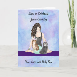 Birthday Card with Cats & Exercise Girl