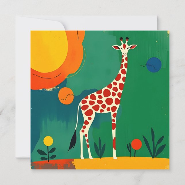 Birthday card With Colorful Giraffe Design (Front)