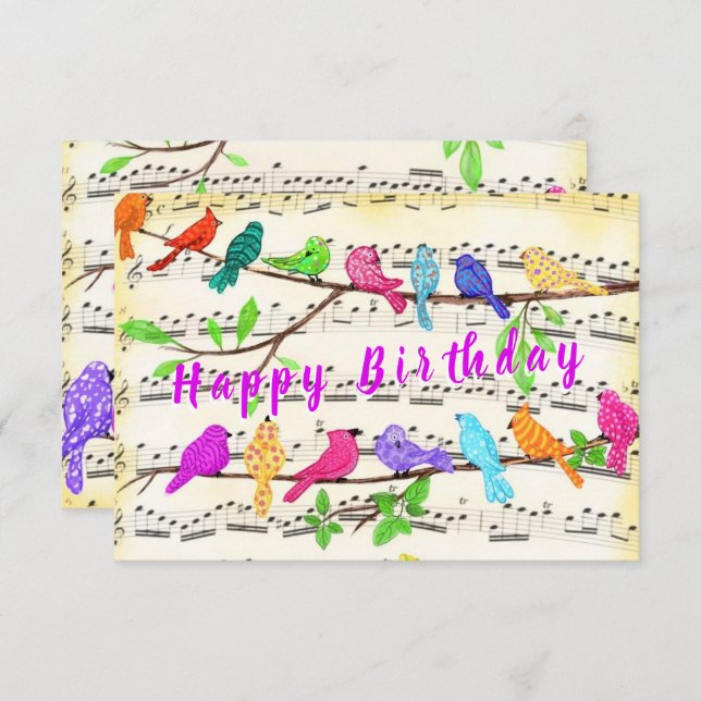 Birthday Card with Colourful Musical Birds Song (Front/Back)